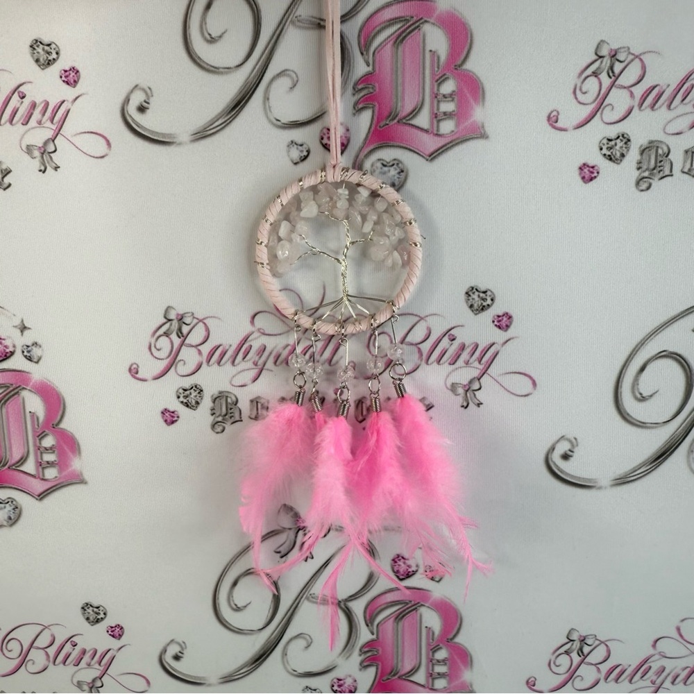 Dream catcher rose quartz Handmade Pink Tree of Life Feather Dreamcatcher mini